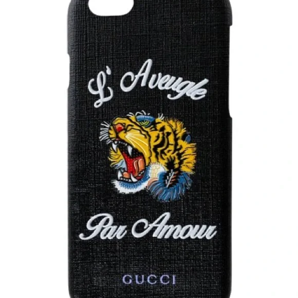 (CFL) Gucci Black Coated Canvas L'Aveugle Par Amour iPhone 7 Case, New in Box